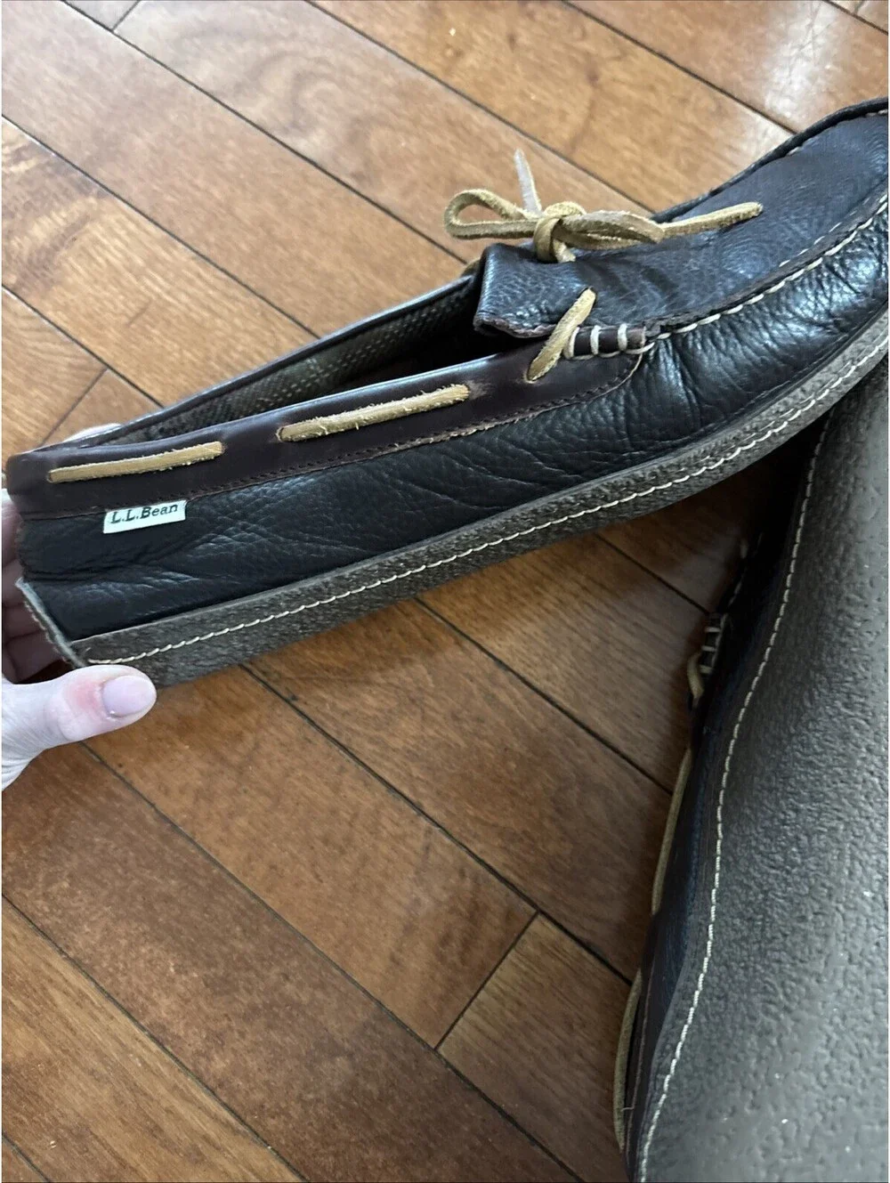 LL Bean Slippers Mens 12 M Grain Leather Slip On Loafer Casual Flannel  Vintage